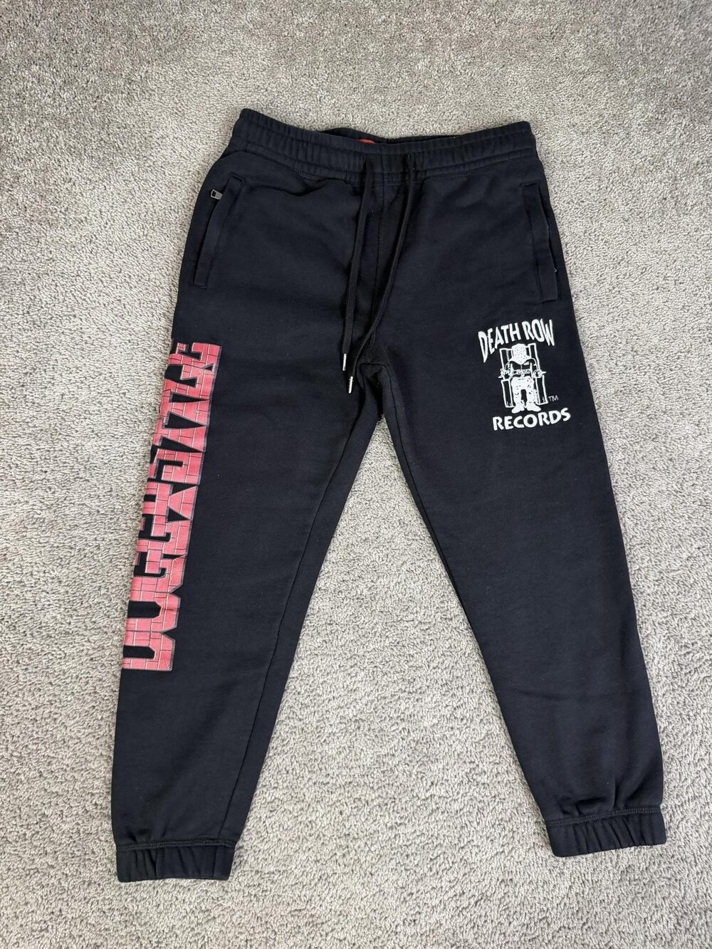 Death Row Records Pants Mens M Black Jogger Fleece Elastic Drawstring Pockets
